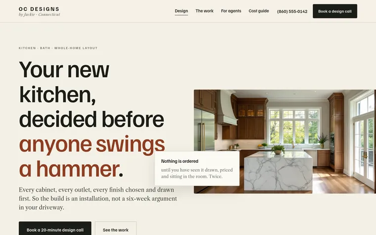 Homepage of a kitchen and bath design studio site